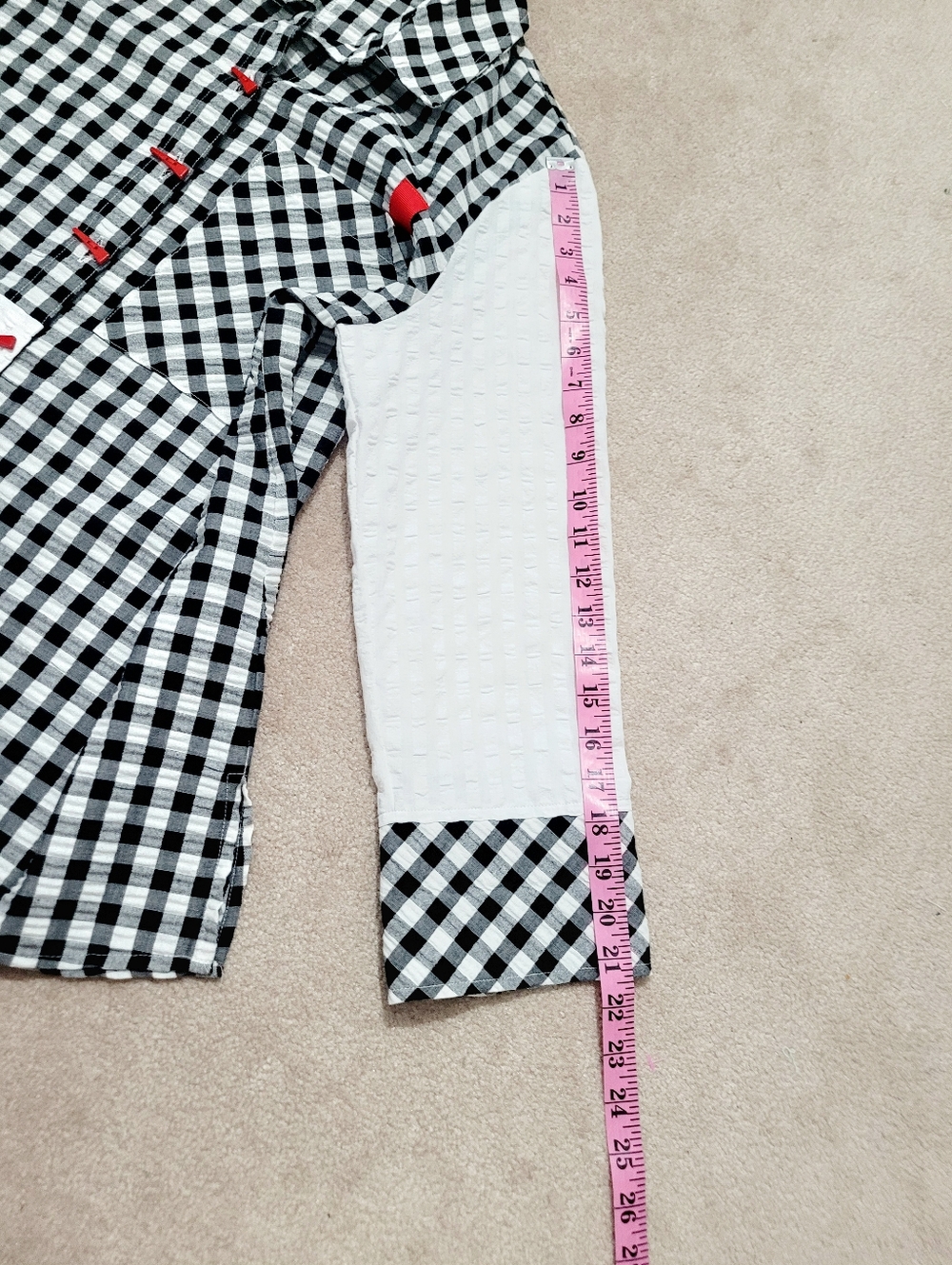 Ali Miles Large Black White Gingham Patchwork Tunic Shirt Artsy Button Top Fun - Picture 11 of 15